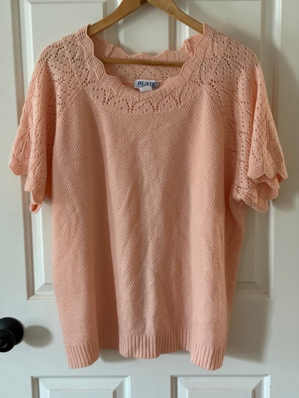 Vintage Blair Sweater Pink Peach Short Sleeve Scalloped Neck 2XL - Picture 2 of 6